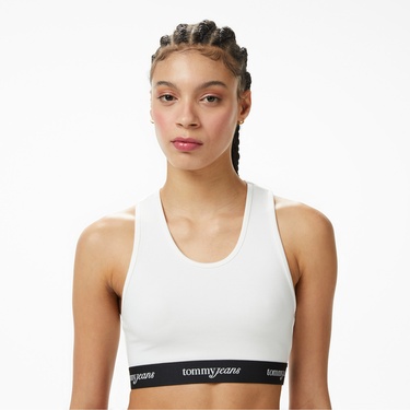  Tommy Hilfiger Logo Tape Kadın Beyaz Crop T-Shirt