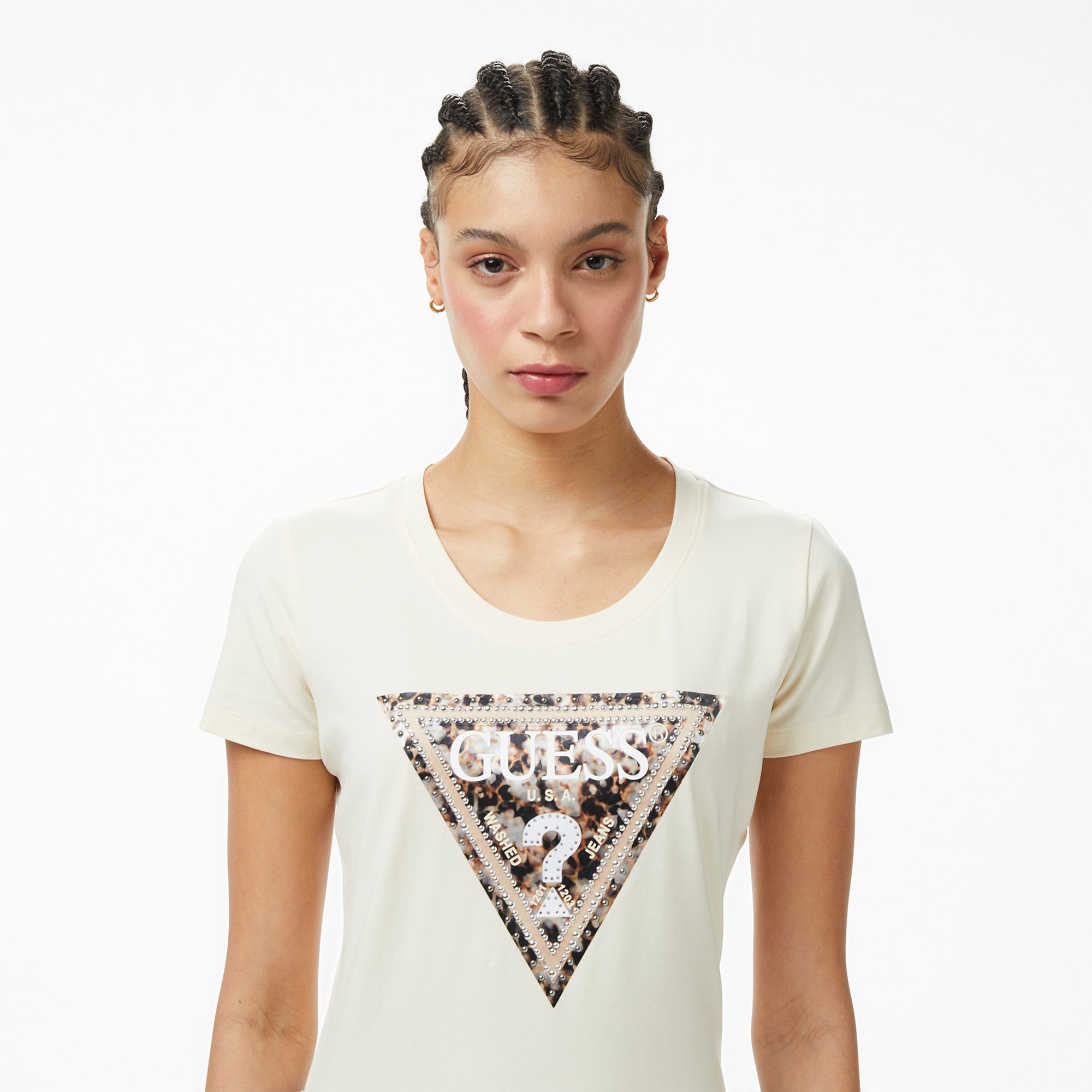 Guess Slim Fit Kadın Beyaz T-Shirt