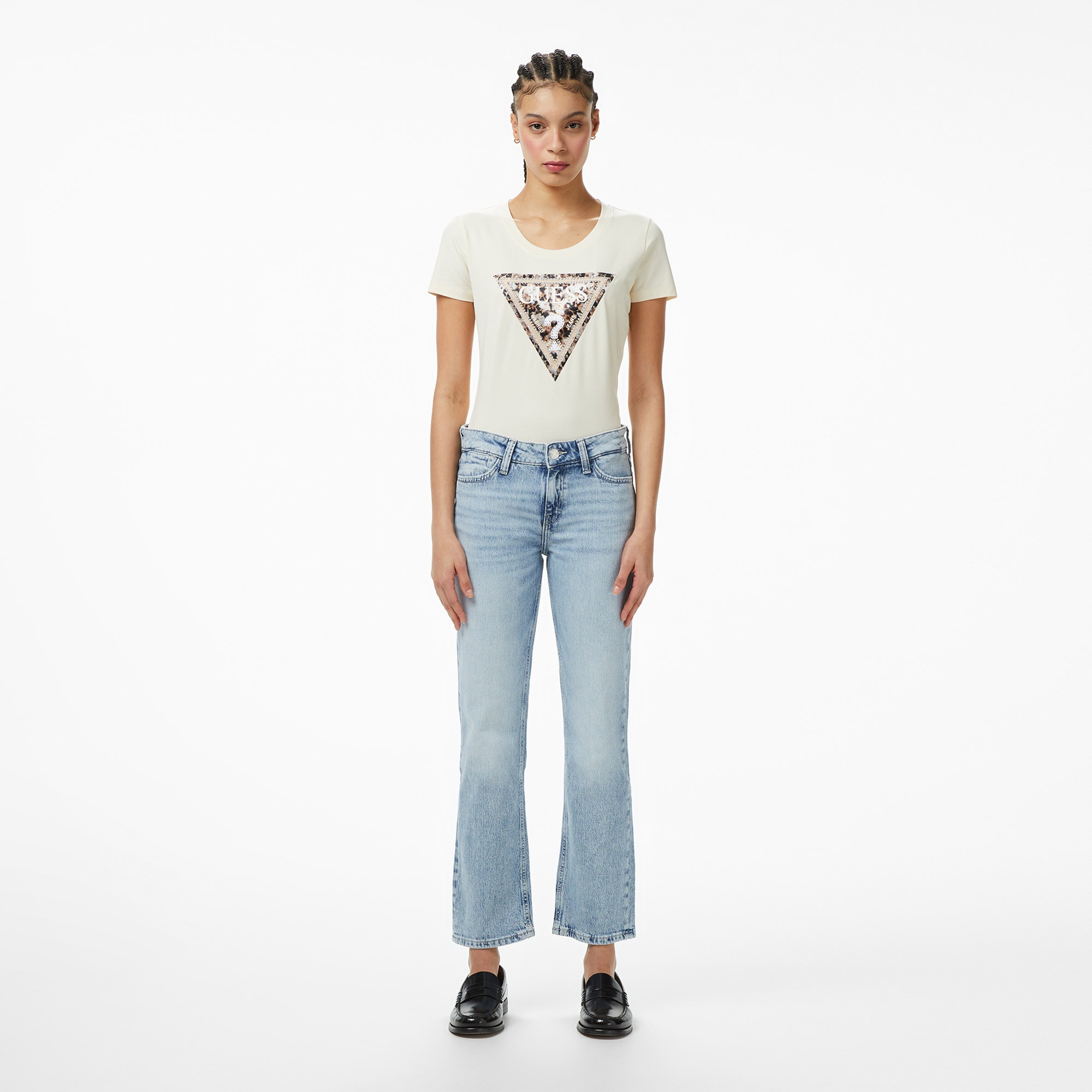 Guess Slim Fit Kadın Beyaz T-Shirt