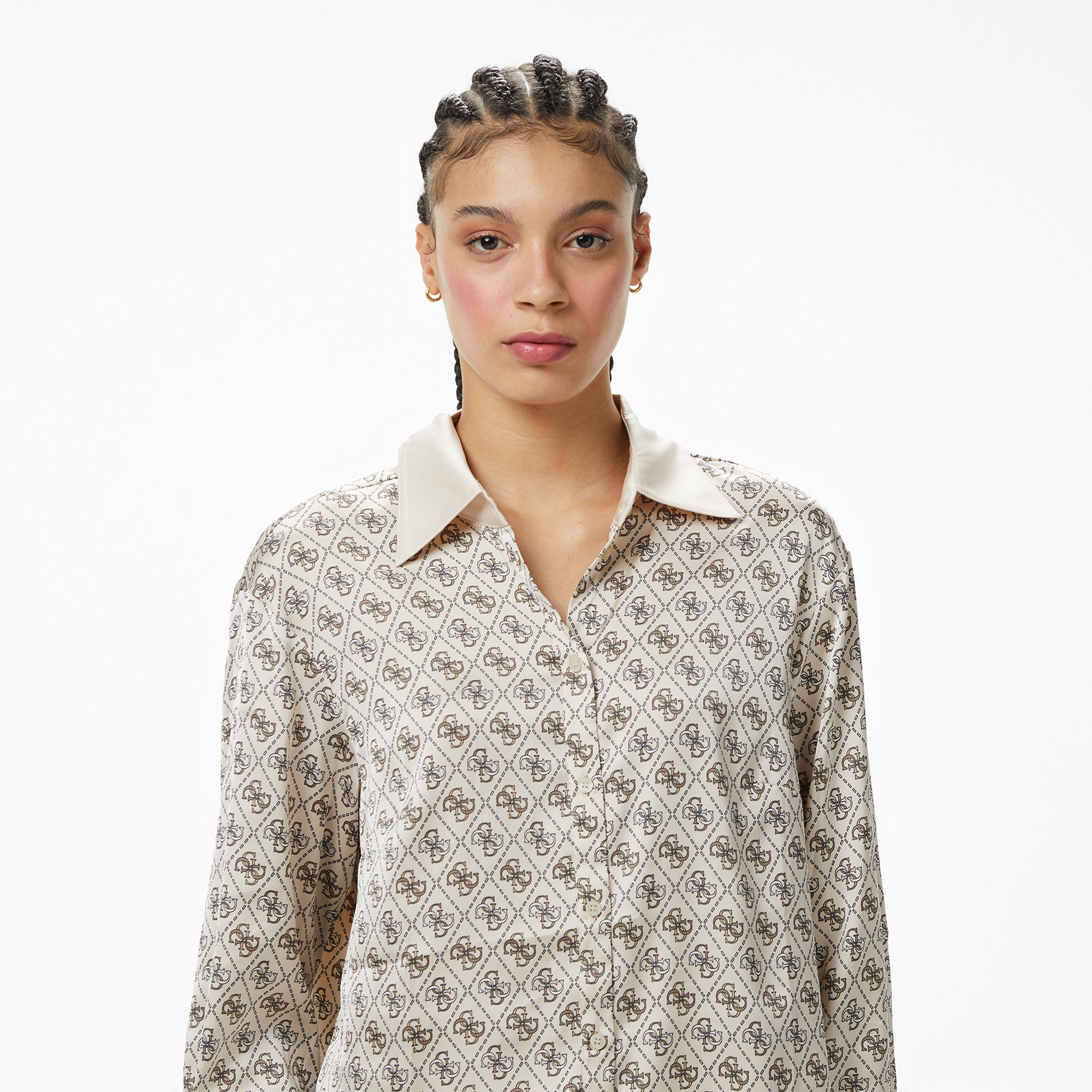 Guess Ls Alexandra Slim Fit Kadın Beyaz Gömlek