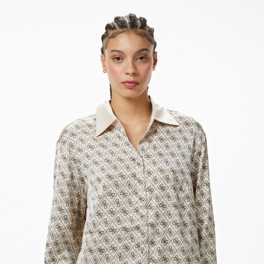  Guess Ls Alexandra Slim Fit Kadın Beyaz Gömlek