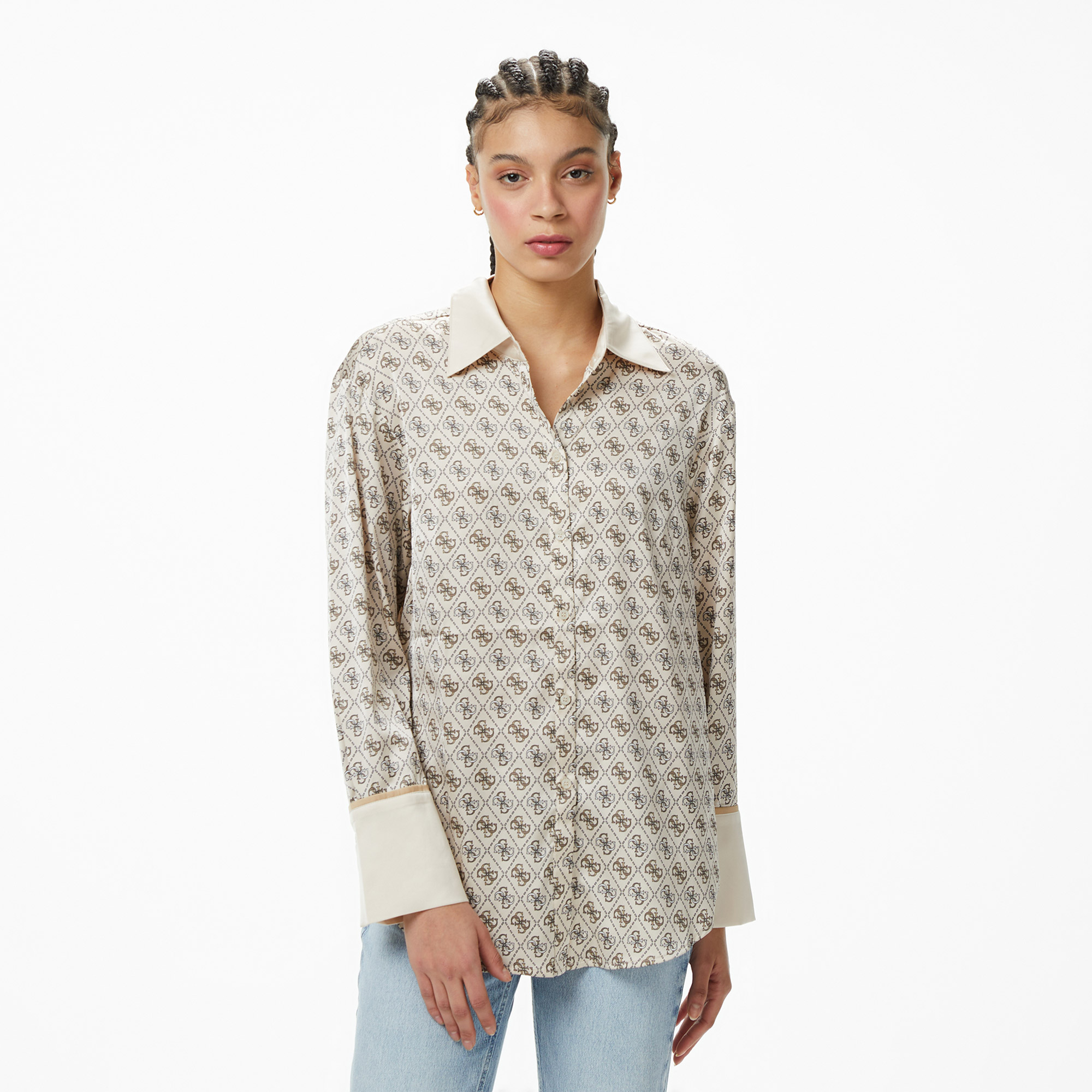  Guess Ls Alexandra Slim Fit Kadın Beyaz Gömlek