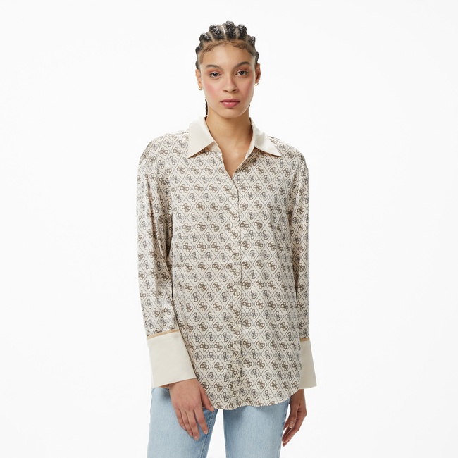  Guess Ls Alexandra Slim Fit Kadın Beyaz Gömlek