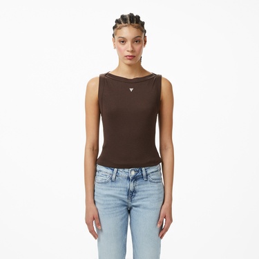  Guess Tina Ipek Karışımlı Kadın Kahverengi T-Shirt