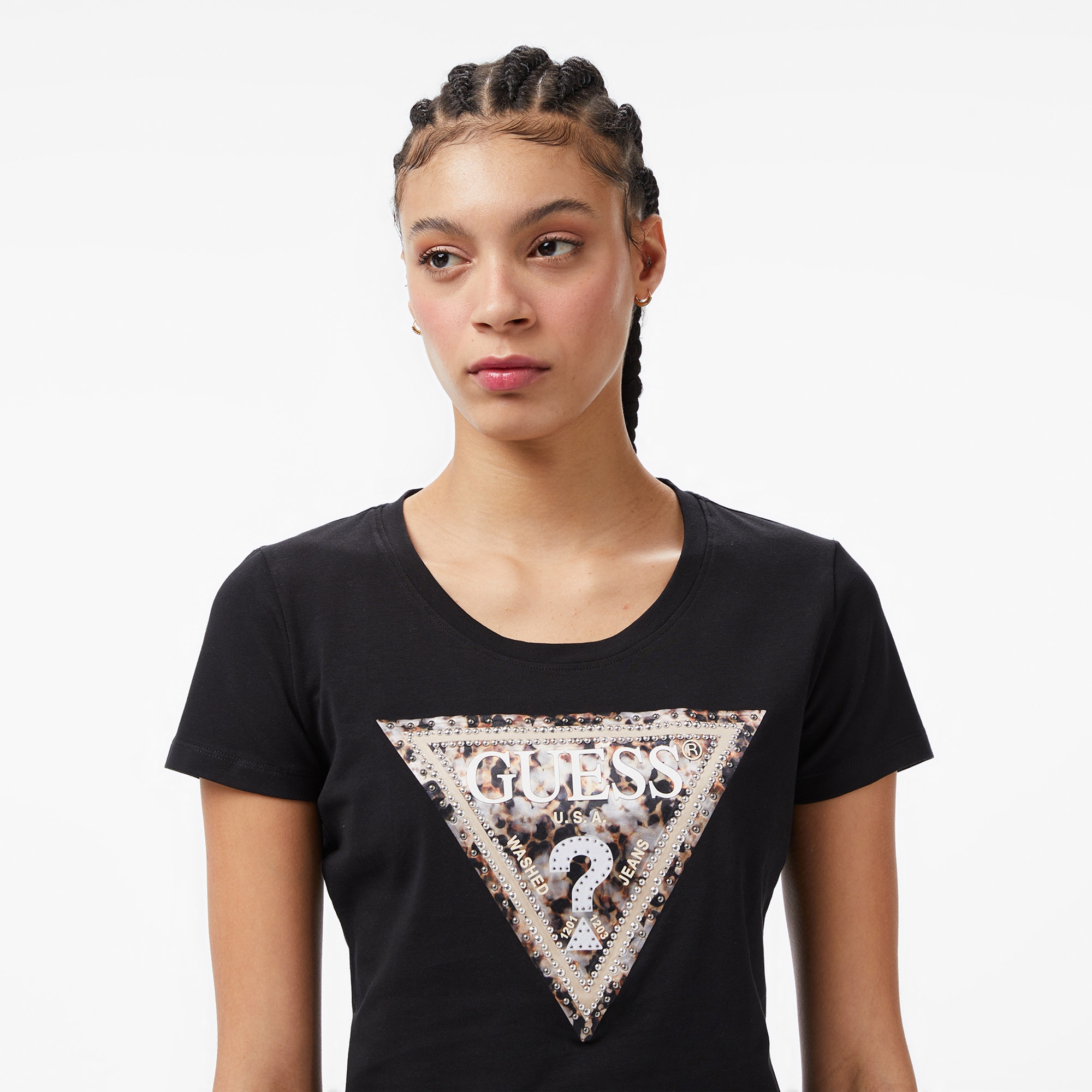 Guess Slim Fit Kadın Siyah T-Shirt