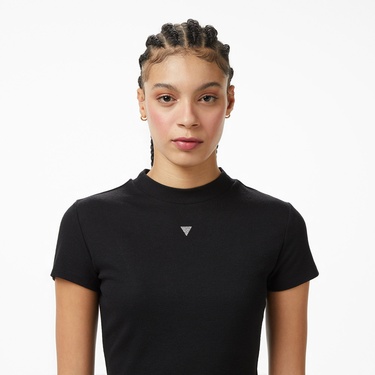  Guess Mock Yün Ipek Karışımlı Kadın Siyah T-Shirt