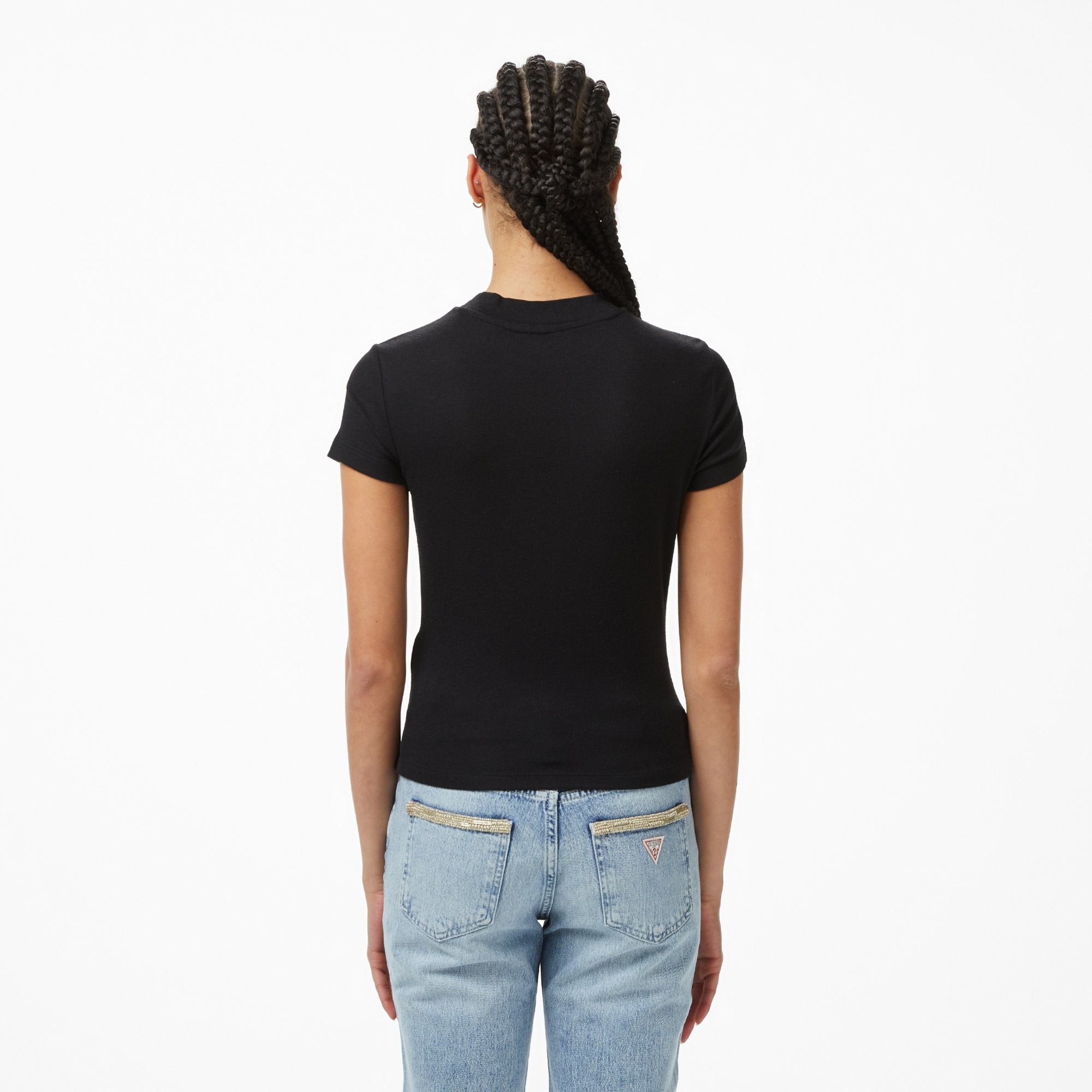 Guess Mock Yün Ipek Karışımlı Kadın Siyah T-Shirt