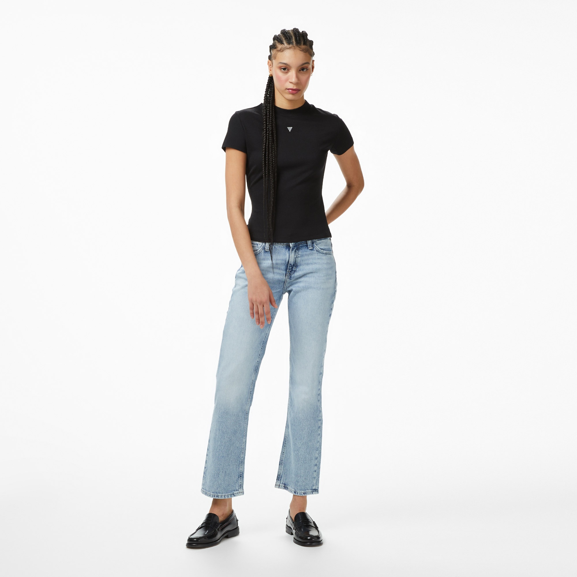 Guess Mock Yün Ipek Karışımlı Kadın Siyah T-Shirt