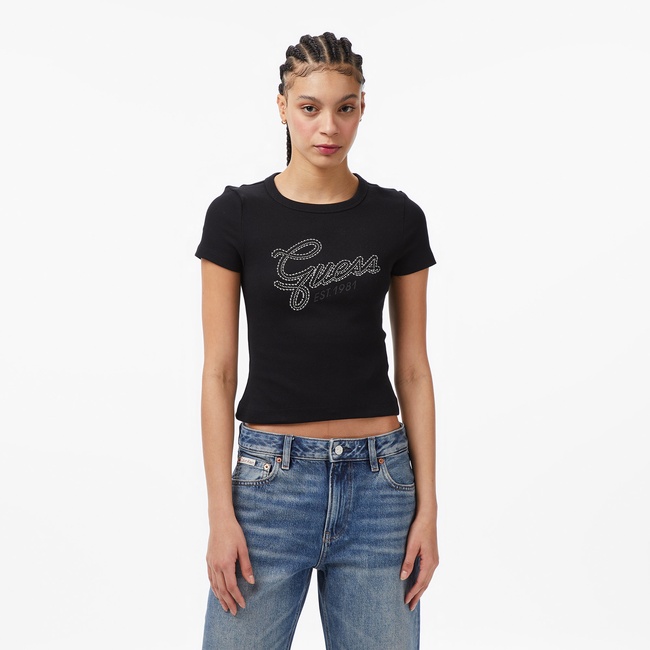  Guess Studs Slim Fit Kadın Siyah T-Shirt