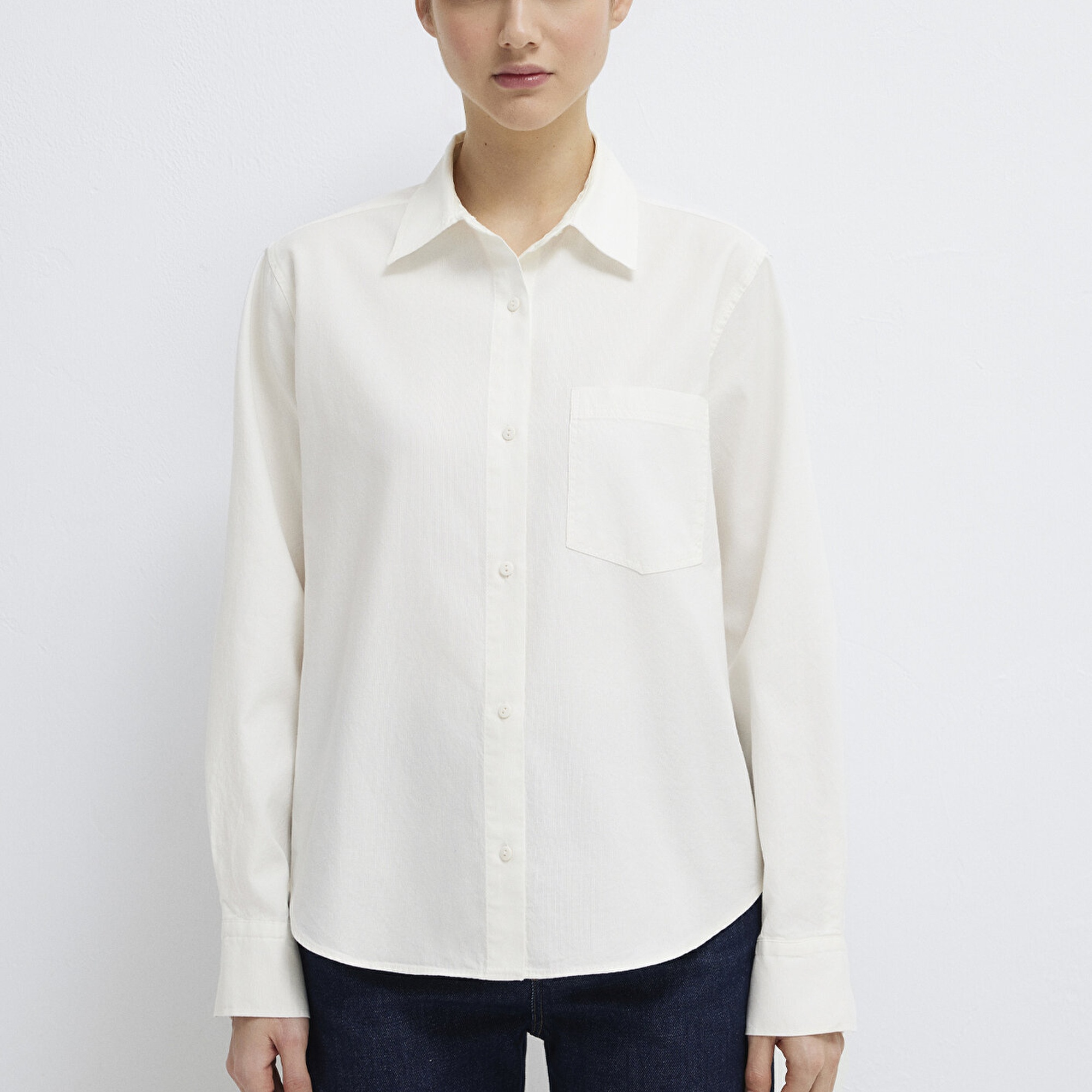 Mavi Ekru Gömlek Loose Fit / Bol Rahat Kesim 1211434-70057