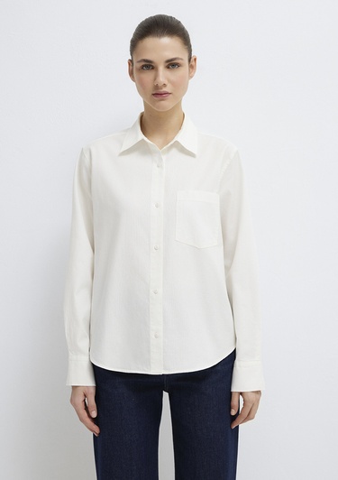  Mavi Ekru Gömlek Loose Fit / Bol Rahat Kesim 1211434-70057