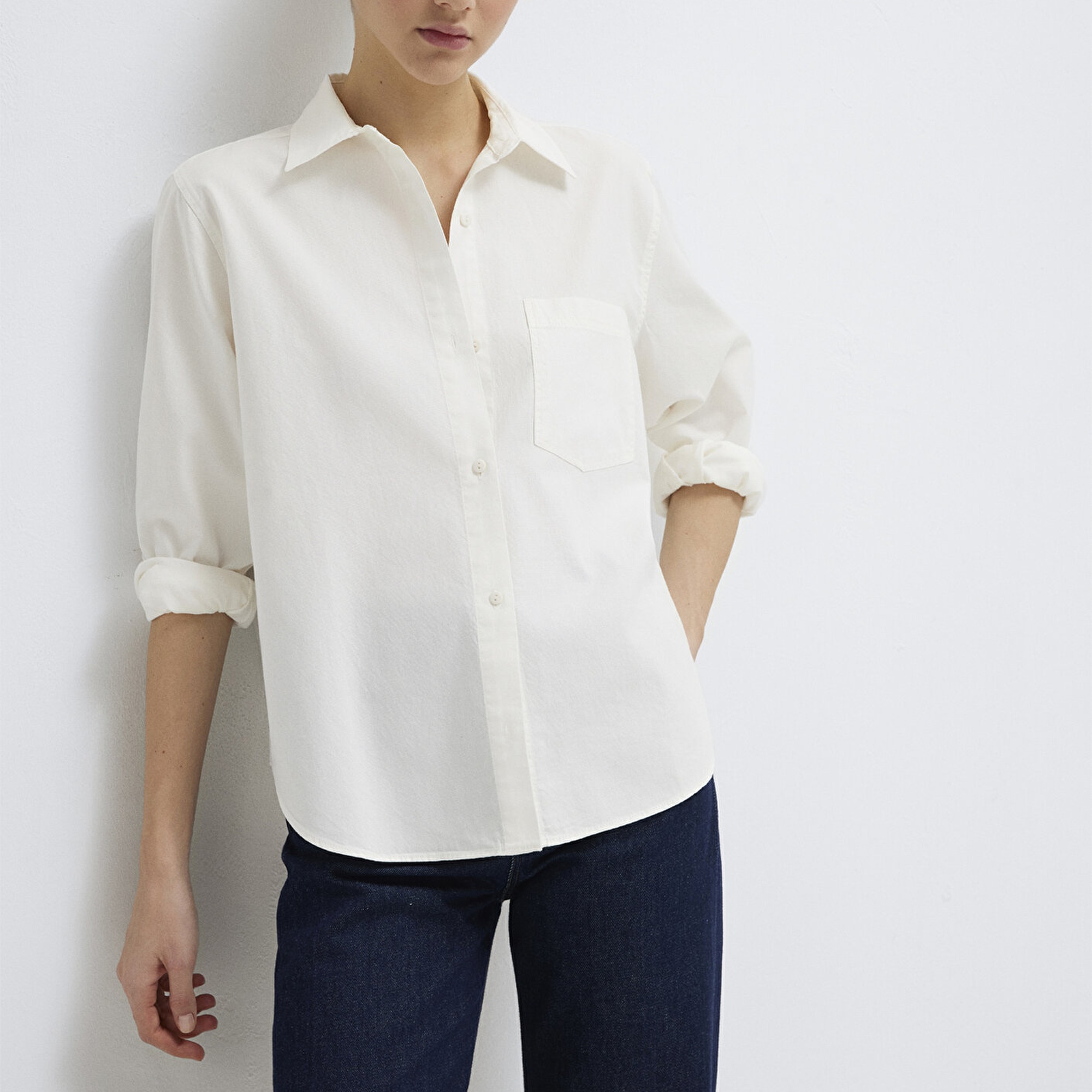 Mavi Ekru Gömlek Loose Fit / Bol Rahat Kesim 1211434-70057