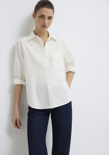  Mavi Ekru Gömlek Loose Fit / Bol Rahat Kesim 1211434-70057