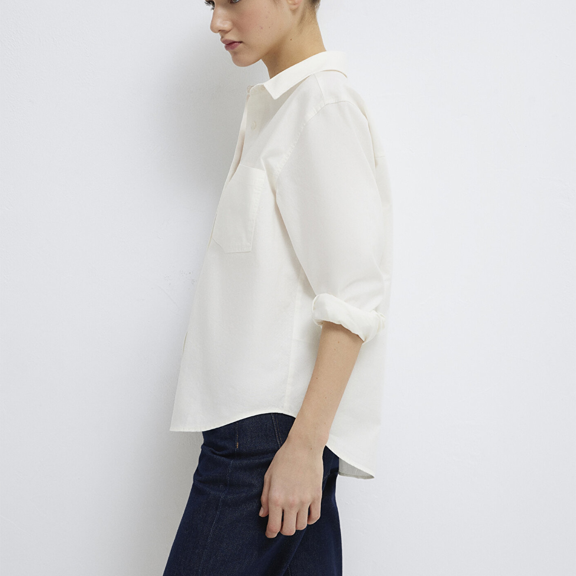 Mavi Ekru Gömlek Loose Fit / Bol Rahat Kesim 1211434-70057