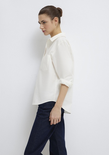  Mavi Ekru Gömlek Loose Fit / Bol Rahat Kesim 1211434-70057