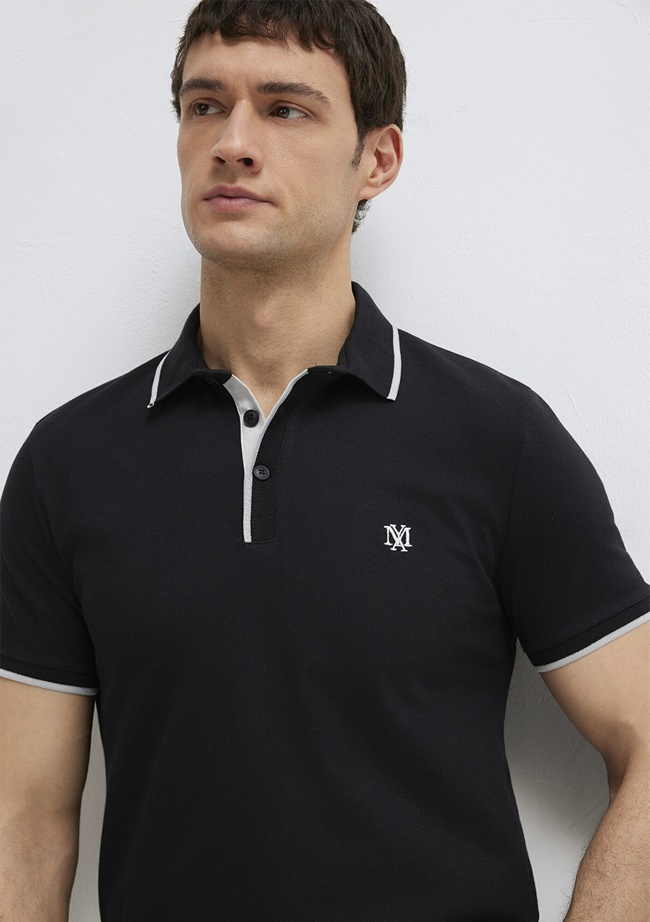  Mavi Siyah Polo Tişört Fitted / Vücuda Oturan Kesim 0613266-900