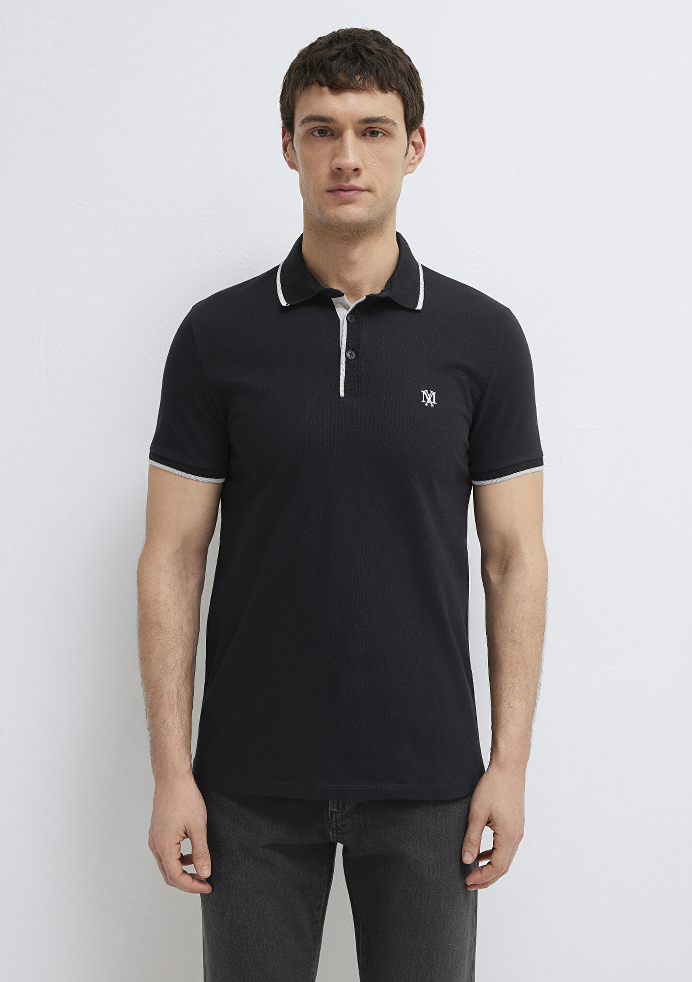  Mavi Siyah Polo Tişört Fitted / Vücuda Oturan Kesim 0613266-900