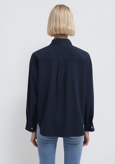  Mavi Lacivert Gömlek Loose Fit / Bol Rahat Kesim 1211383-70492