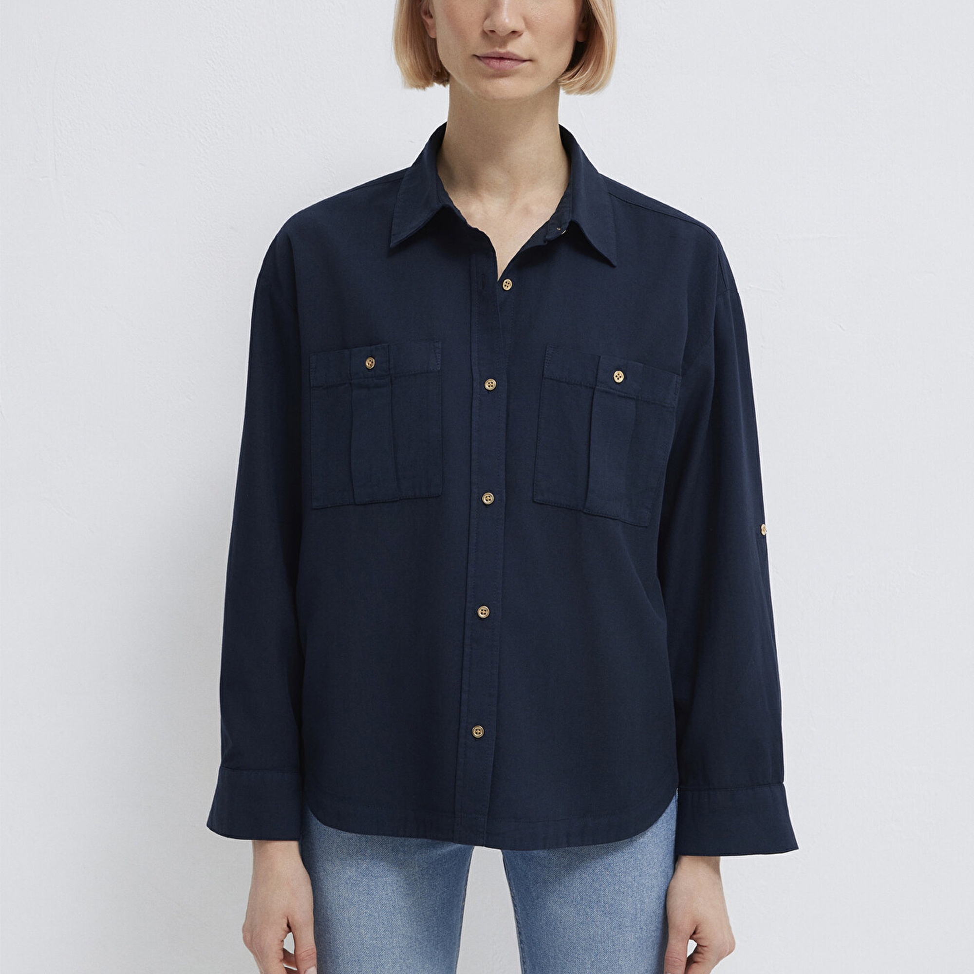 Mavi Lacivert Gömlek Loose Fit / Bol Rahat Kesim 1211383-70492