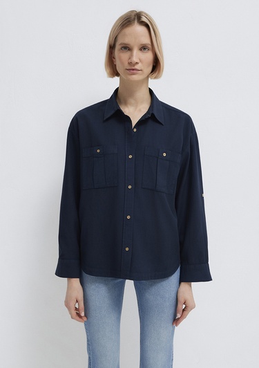  Mavi Lacivert Gömlek Loose Fit / Bol Rahat Kesim 1211383-70492