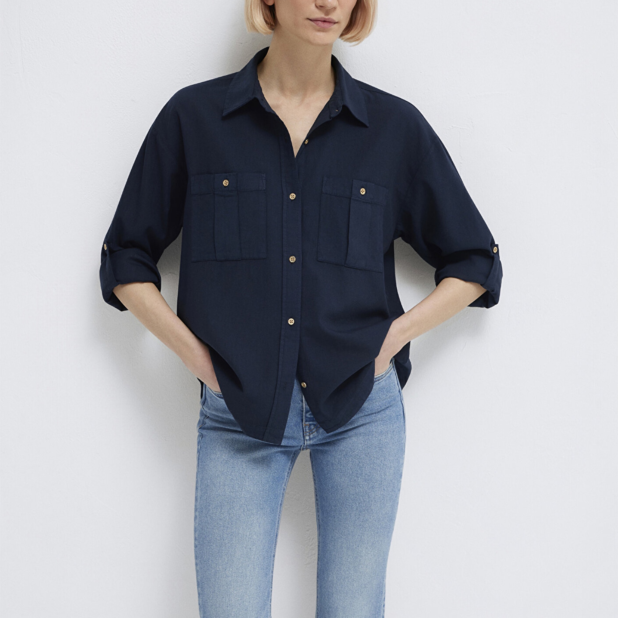 Mavi Lacivert Gömlek Loose Fit / Bol Rahat Kesim 1211383-70492