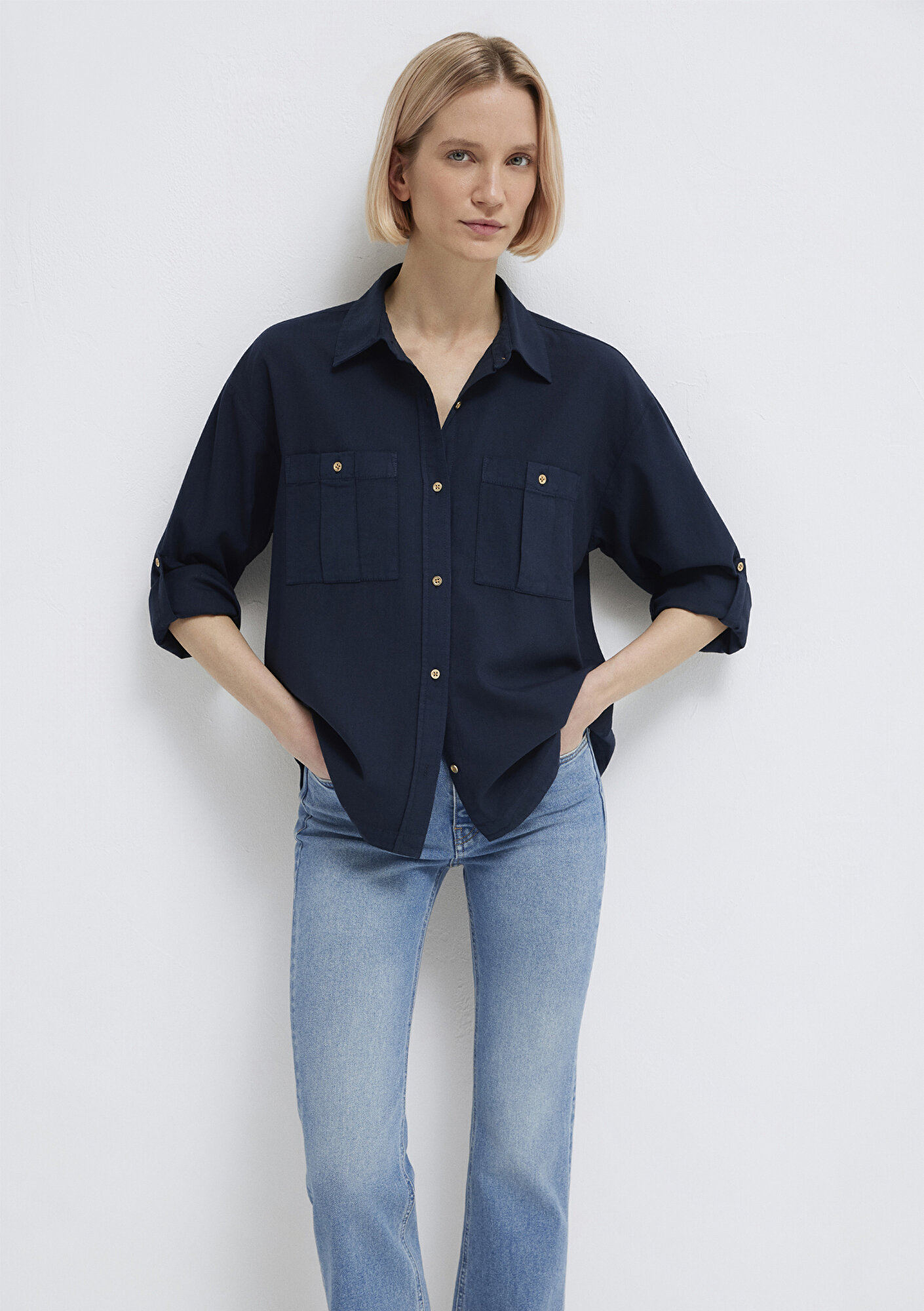  Mavi Lacivert Gömlek Loose Fit / Bol Rahat Kesim 1211383-70492