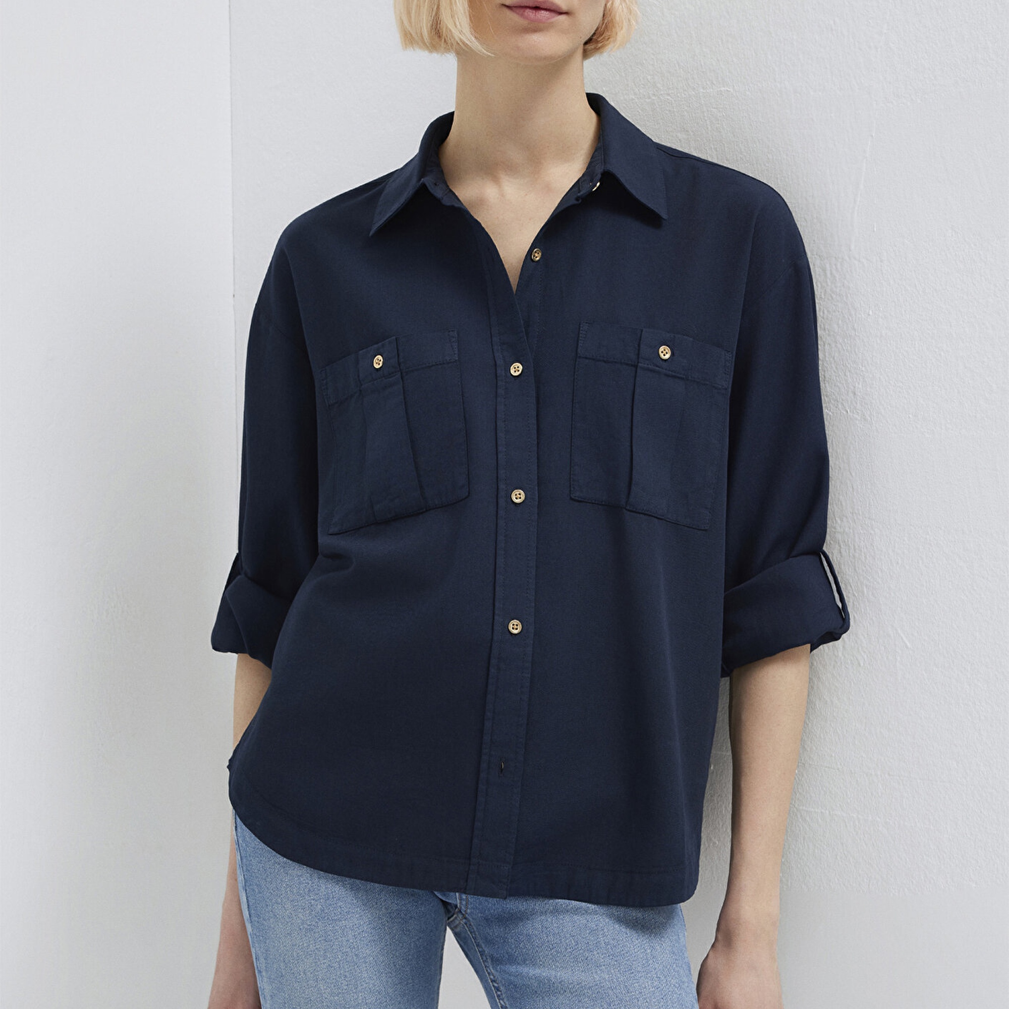 Mavi Lacivert Gömlek Loose Fit / Bol Rahat Kesim 1211383-70492