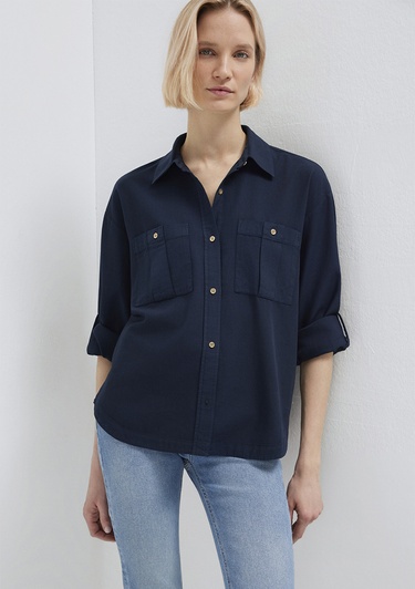  Mavi Lacivert Gömlek Loose Fit / Bol Rahat Kesim 1211383-70492