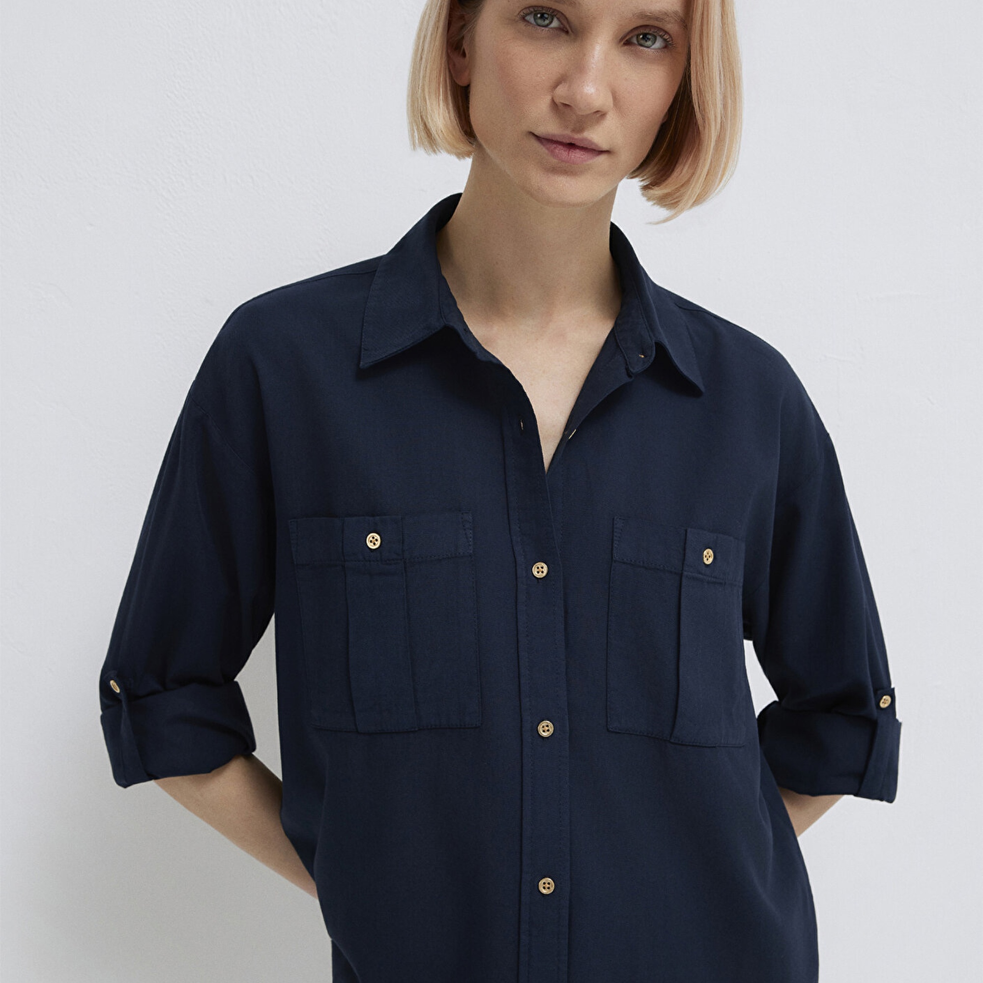 Mavi Lacivert Gömlek Loose Fit / Bol Rahat Kesim 1211383-70492