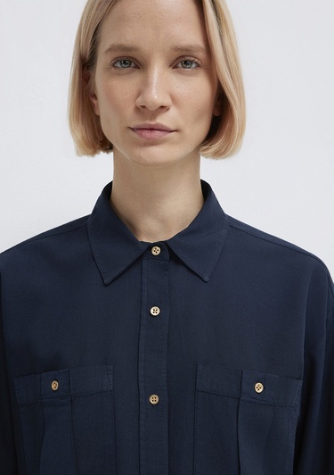  Mavi Lacivert Gömlek Loose Fit / Bol Rahat Kesim 1211383-70492