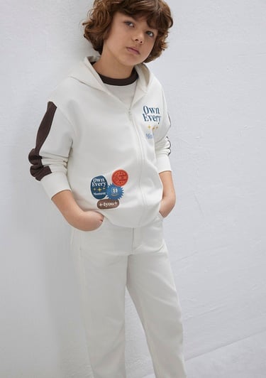  Mavi Baskılı Kapüşonlu Ekru Sweatshirt 6S10165-70057