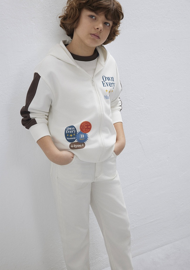  Mavi Baskılı Kapüşonlu Ekru Sweatshirt 6S10165-70057