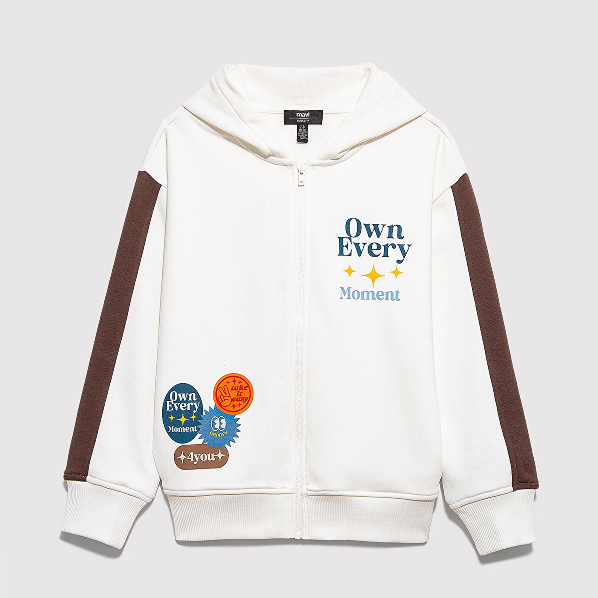 Mavi Baskılı Kapüşonlu Ekru Sweatshirt 6S10165-70057