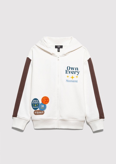  Mavi Baskılı Kapüşonlu Ekru Sweatshirt 6S10165-70057