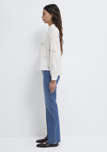  Mavi Baskılı Pembe Gömlek Loose Fit / Bol Rahat Kesim 122514-91496