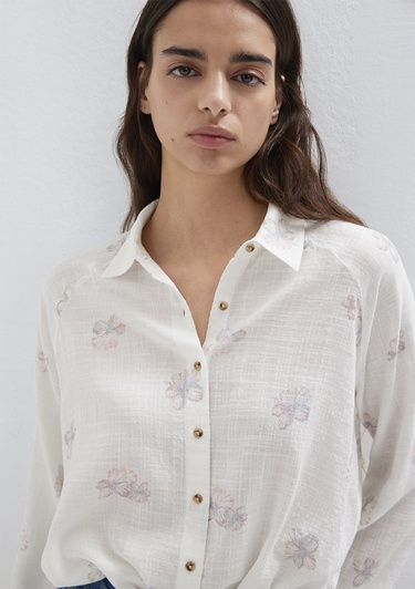  Mavi Baskılı Pembe Gömlek Loose Fit / Bol Rahat Kesim 122514-91496