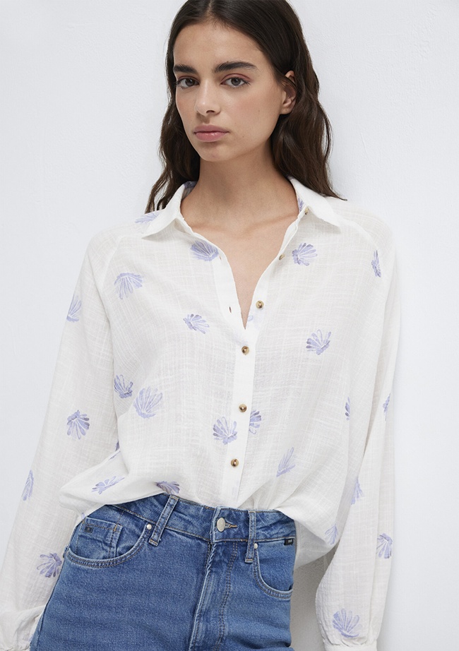  Mavi Baskılı Mavi Gömlek Loose Fit / Bol Rahat Kesim 122514-91497