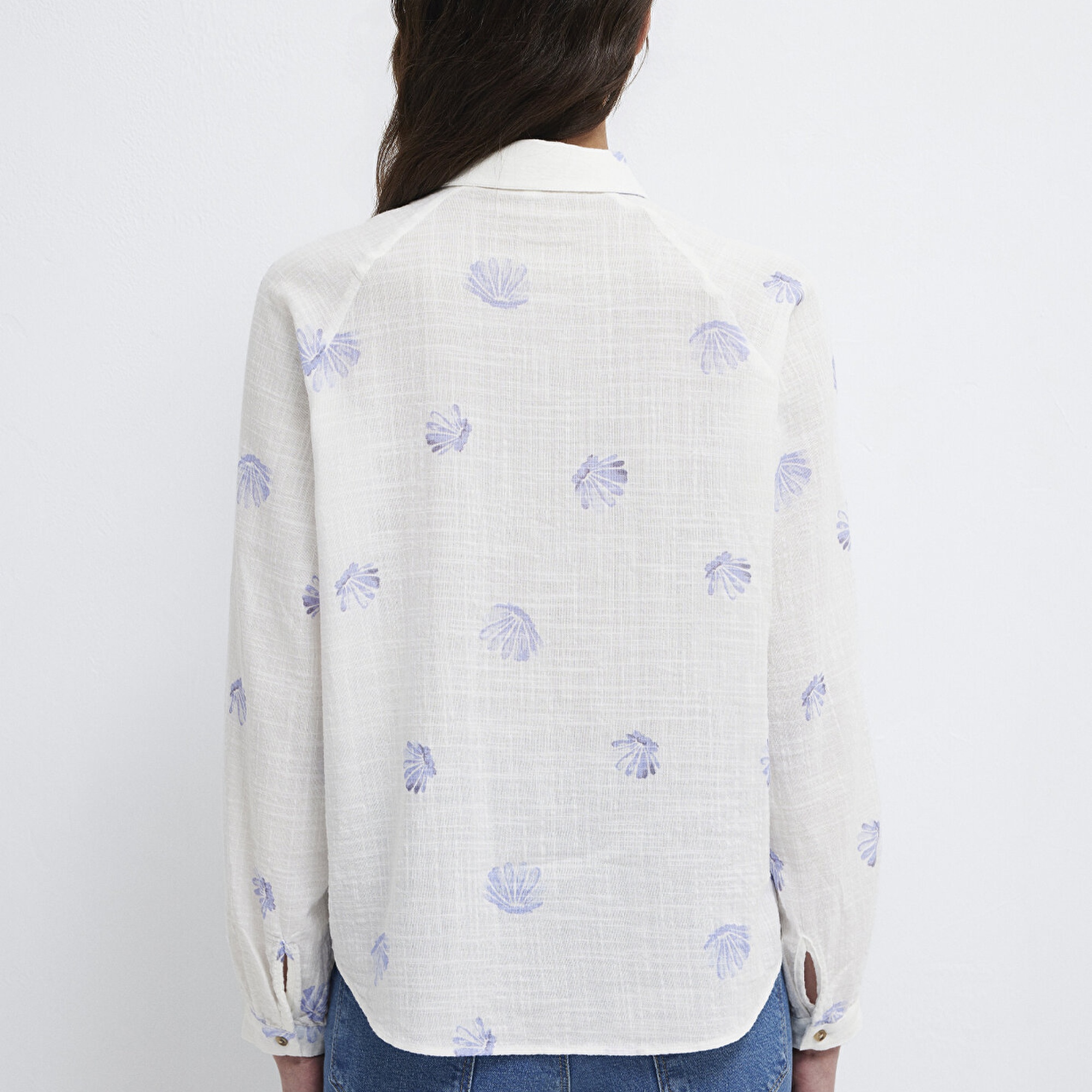 Mavi Baskılı Mavi Gömlek Loose Fit / Bol Rahat Kesim 122514-91497