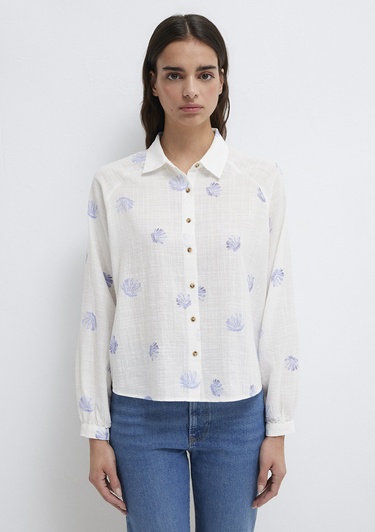  Mavi Baskılı Mavi Gömlek Loose Fit / Bol Rahat Kesim 122514-91497