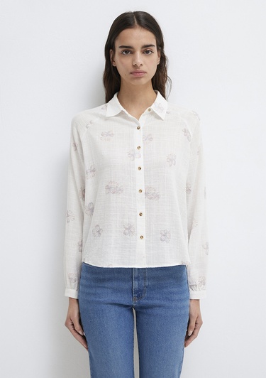  Mavi Baskılı Pembe Gömlek Loose Fit / Bol Rahat Kesim 122514-91496