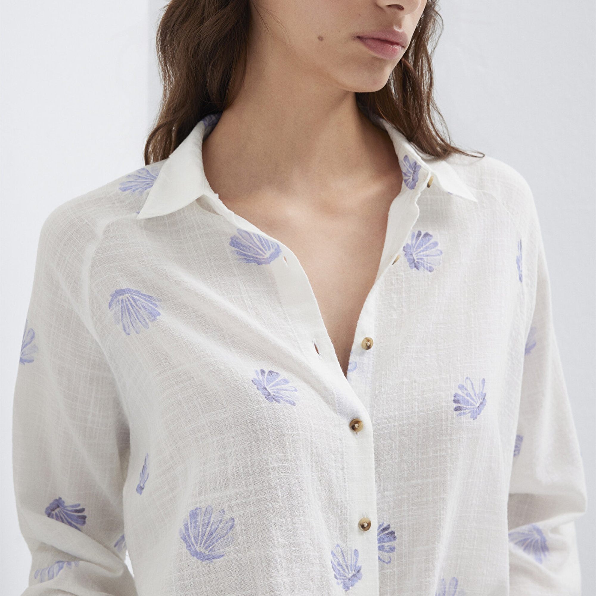 Mavi Baskılı Mavi Gömlek Loose Fit / Bol Rahat Kesim 122514-91497