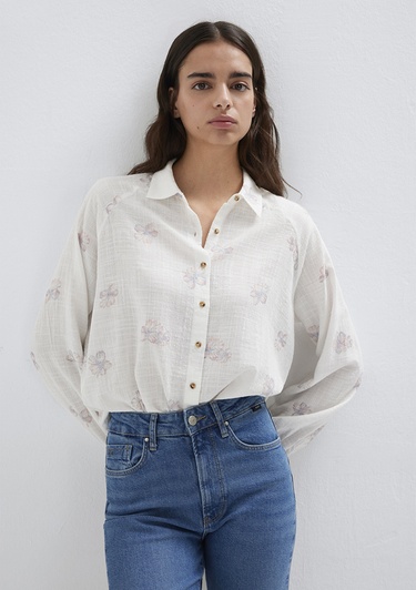  Mavi Baskılı Pembe Gömlek Loose Fit / Bol Rahat Kesim 122514-91496