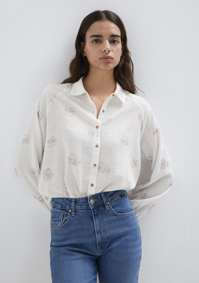  Mavi Baskılı Pembe Gömlek Loose Fit / Bol Rahat Kesim 122514-91496