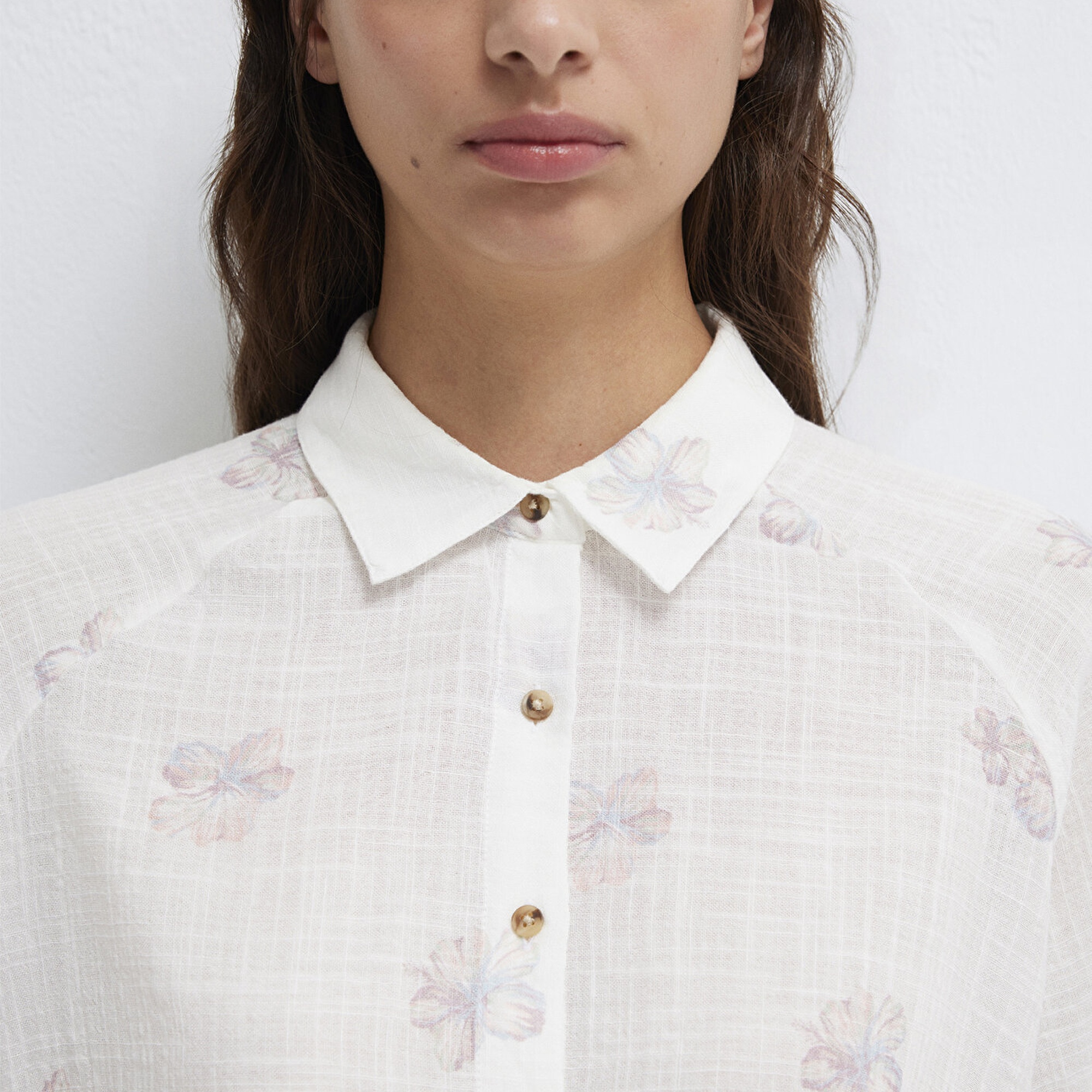 Mavi Baskılı Pembe Gömlek Loose Fit / Bol Rahat Kesim 122514-91496