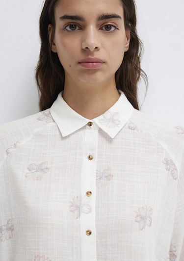  Mavi Baskılı Pembe Gömlek Loose Fit / Bol Rahat Kesim 122514-91496