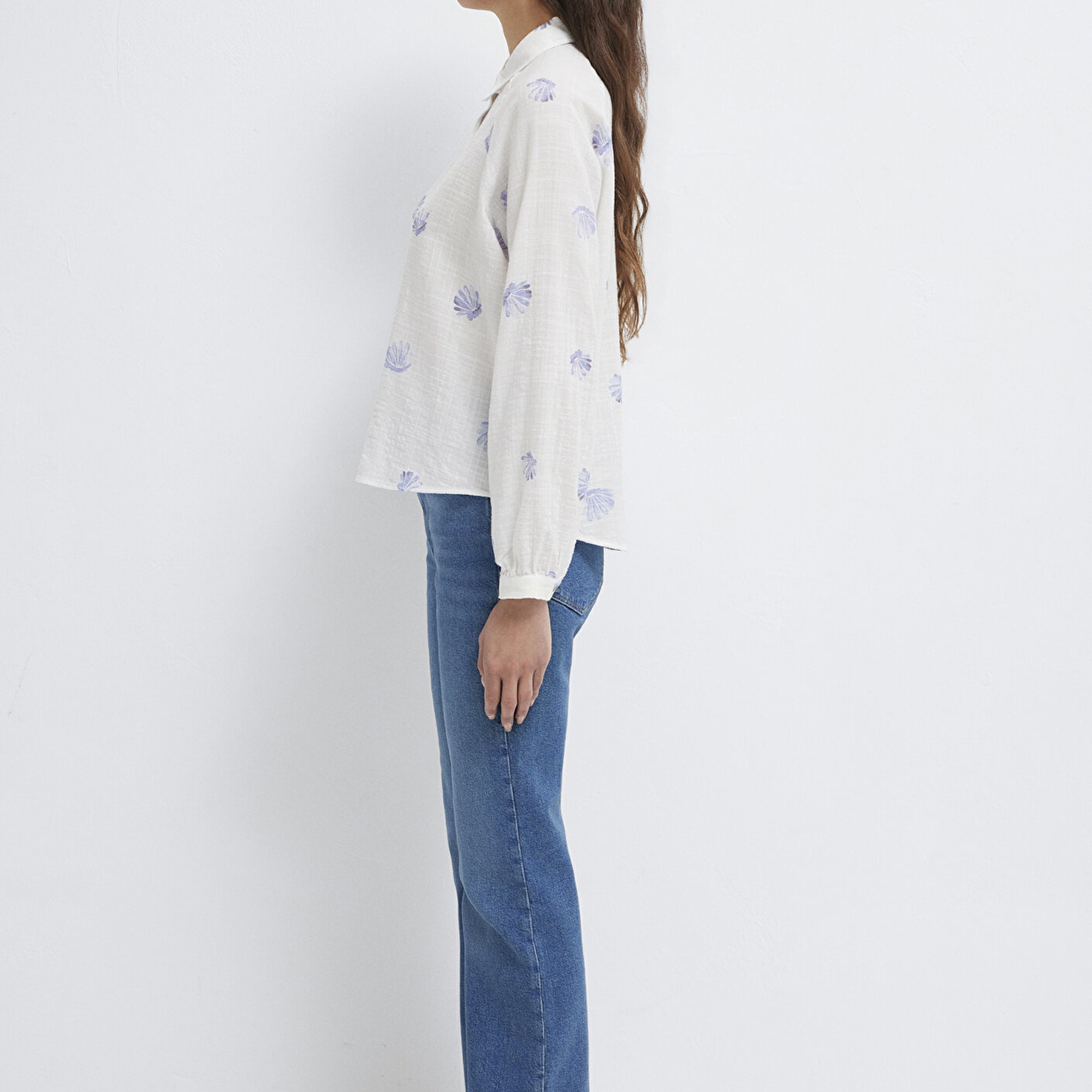 Mavi Baskılı Mavi Gömlek Loose Fit / Bol Rahat Kesim 122514-91497