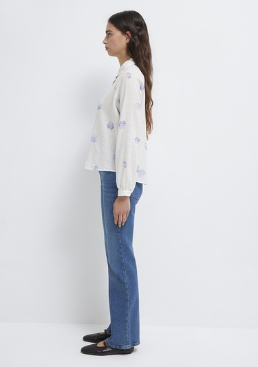  Mavi Baskılı Mavi Gömlek Loose Fit / Bol Rahat Kesim 122514-91497