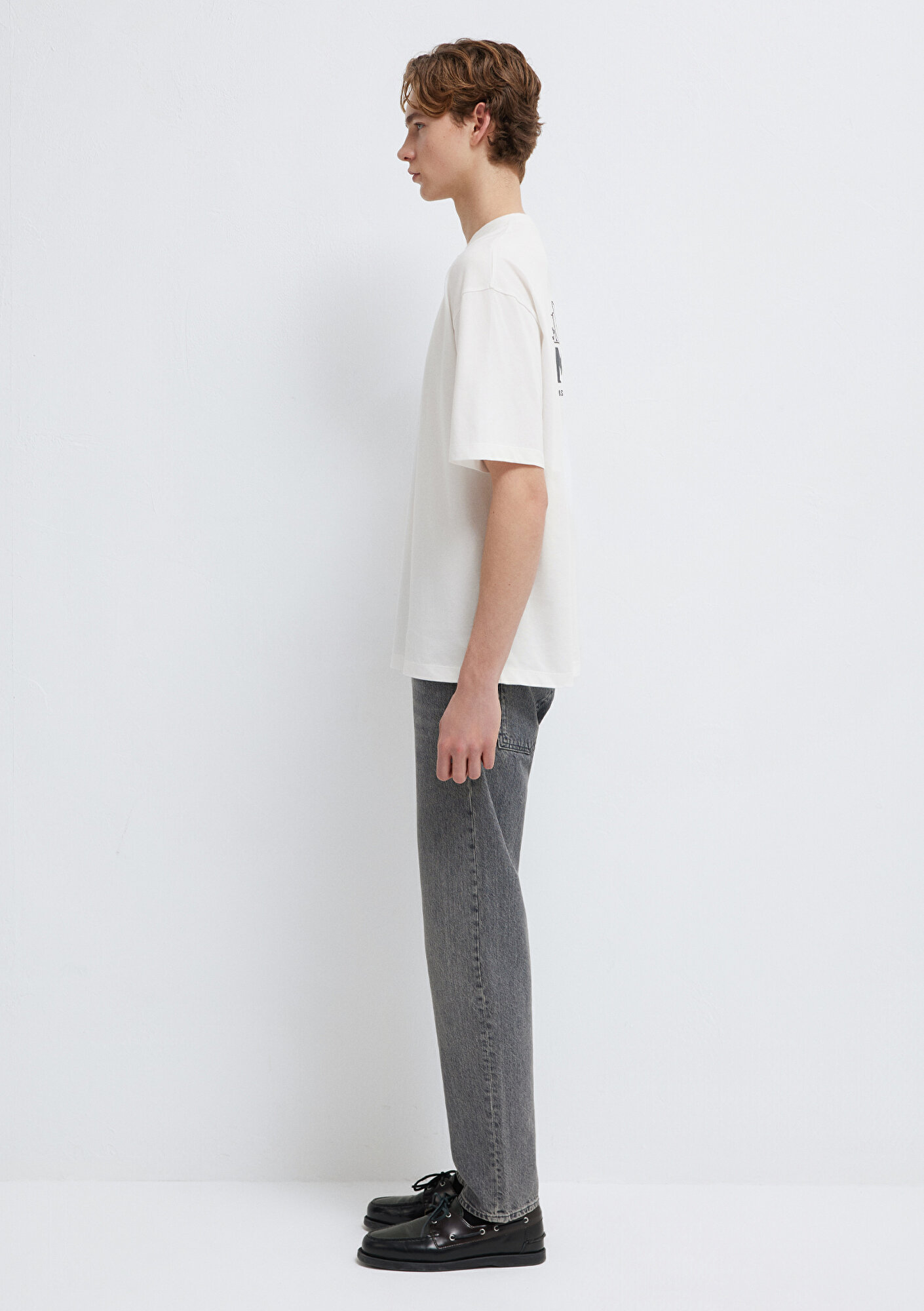 Mavi Miami Baskılı Ekru Tişört Oversize / Geniş Kesim 0613296-70057