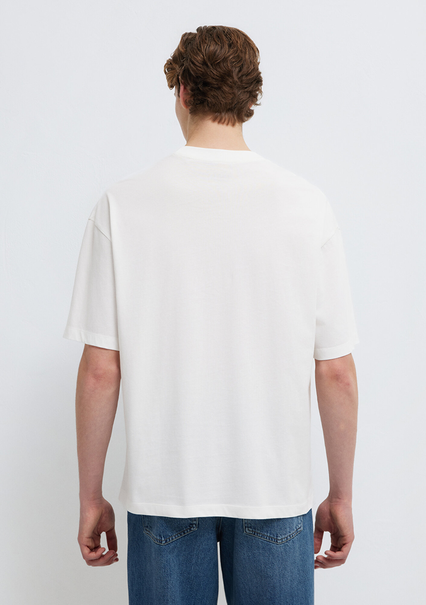 Mavi Ejderha Baskılı Ekru Tişört Oversize / Geniş Kesim 0613300-70057