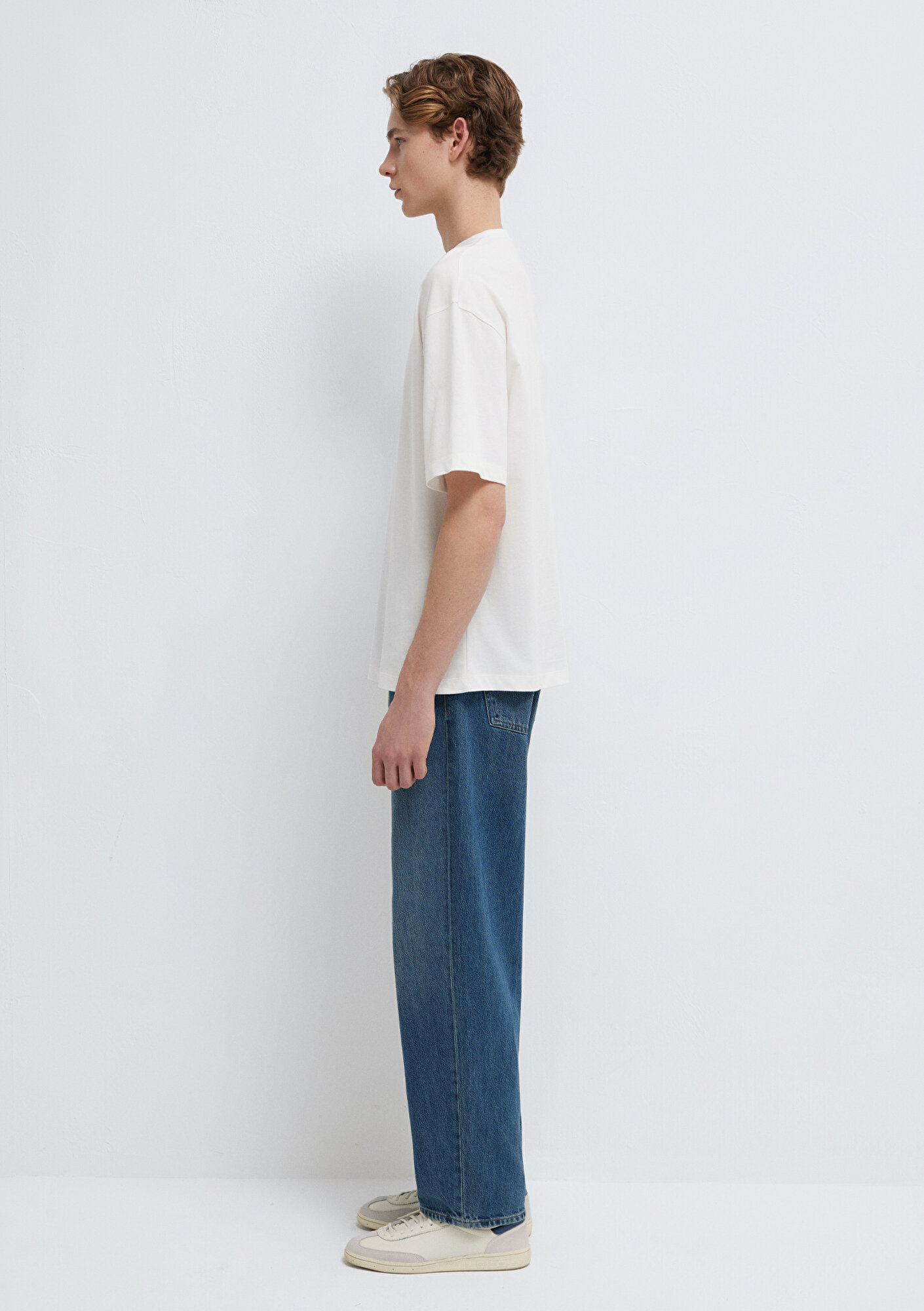 Mavi Ejderha Baskılı Ekru Tişört Oversize / Geniş Kesim 0613300-70057